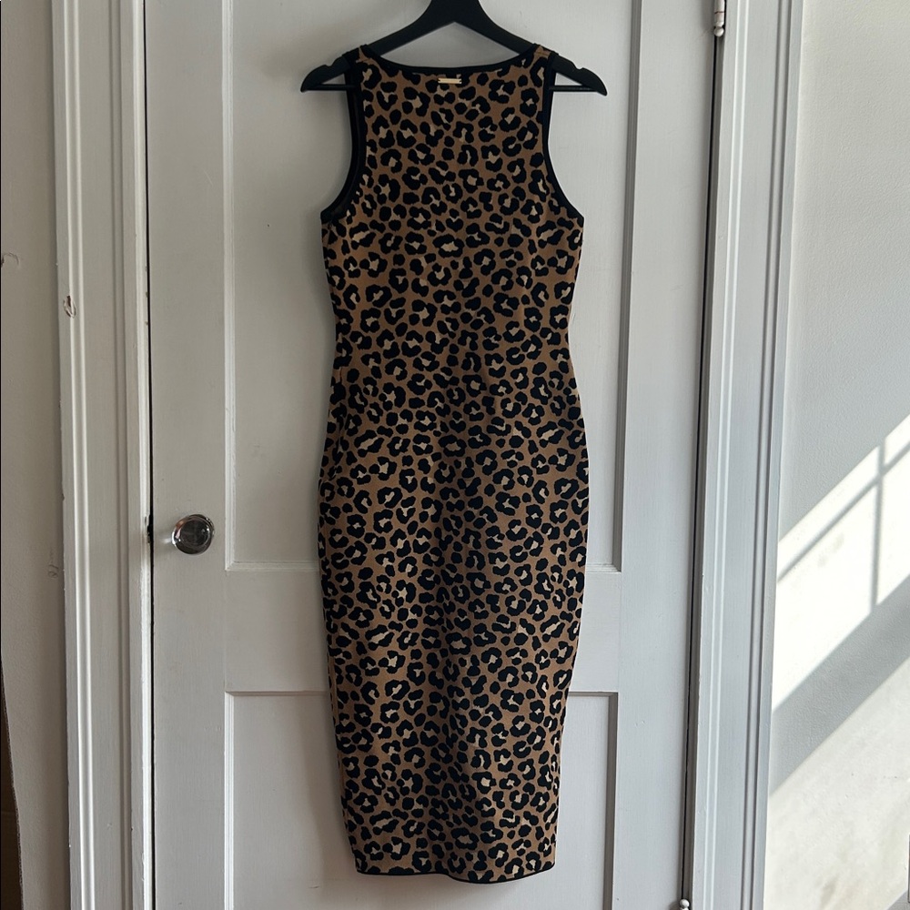 Michael Kors Tan and Black Leopard Midi Dress - Picture 3 of 8